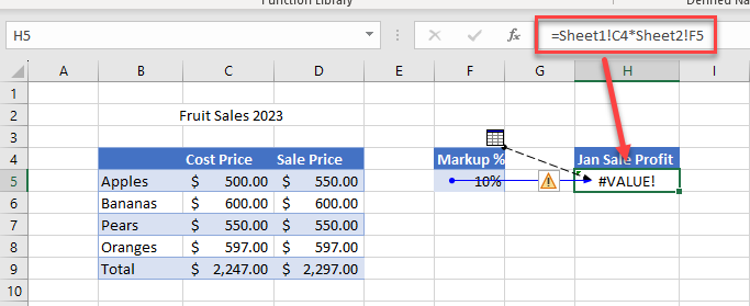 error in formulas precedents