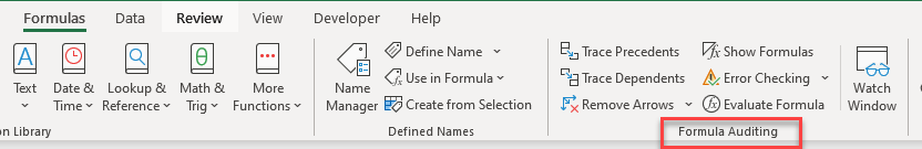 error in formulas ribbon auditing