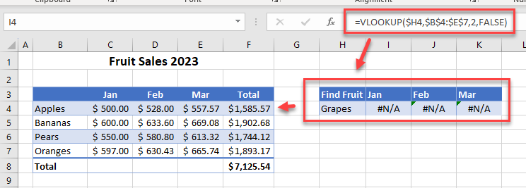 error in formulas vlookup