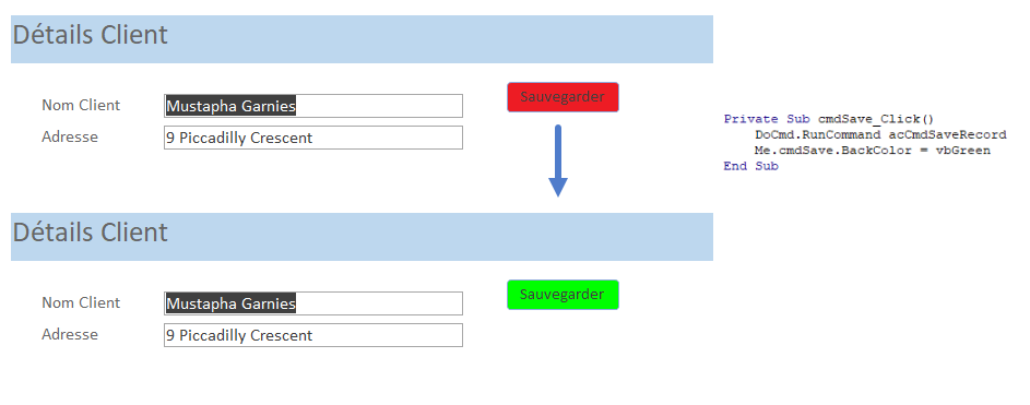 exemple couleur bouton formulaire access