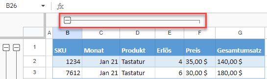 gruppierte spalten google sheets