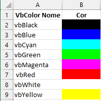 lista vbcolor portugues