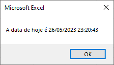 msgbox data hora hoje