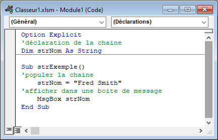 type donne string declaration niveau module exemple