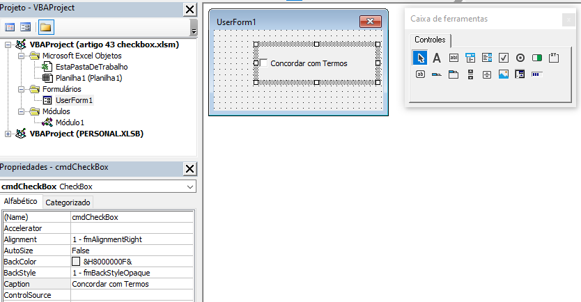 userform cxselecao cxferramentas