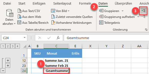 zeilen aufklappen einklappen details anzeigen