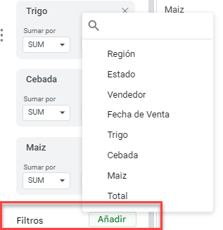 Agregar Filtros a Tabla Dinámica en Google Sheets