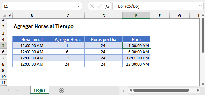 Agregar Horas al Tiempo Excel