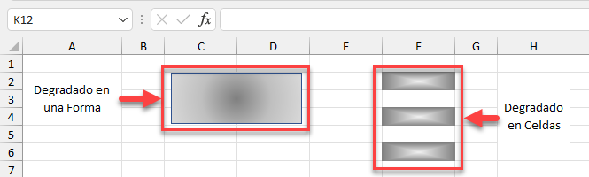 Agregar Relleno Degradado a las Formas Celdas en Excel y Google Sheets