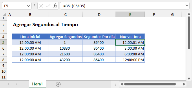 Agregar Segundos al Tiempo en Excel