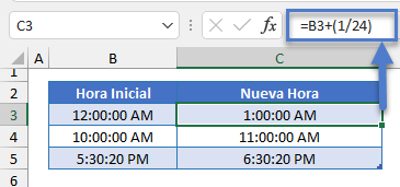 Agregar una Hora a Hora