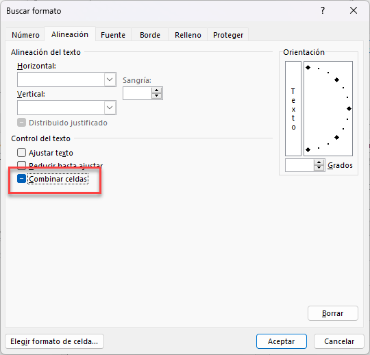 Alineación Combinar Celdas