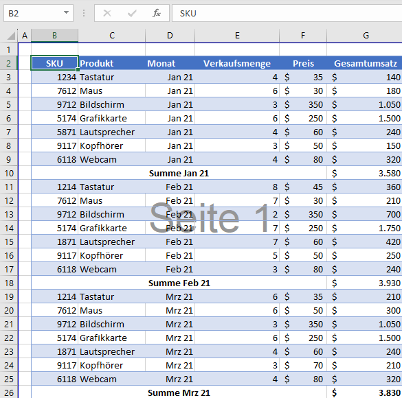 Alle Seitenumbrueche in Excel entfernt