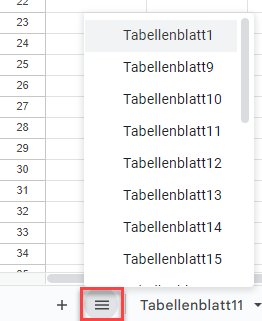 Arbeitsblatt Registerkartenliste in Google Sheets anzeigen