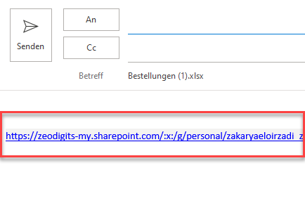 Arbeitsmappe Freigabelink in Outlook senden