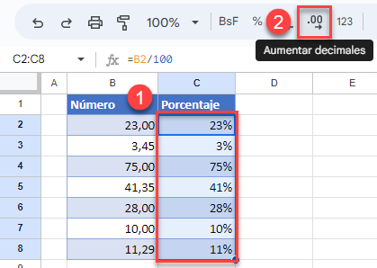 Aumentar Decimales en Google Sheets