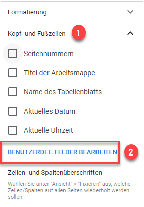 Benutzdefinierte Felder in Google Sheets