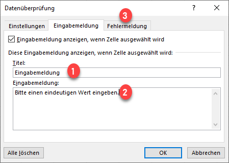 Benutzerdefinierte Eingabemeldung fuer Datenueberpruefung