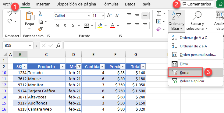 Borrar Filtros Activos en Excel