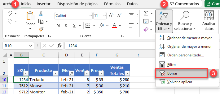 Borrar Todos los Filtros del Rango de Datos