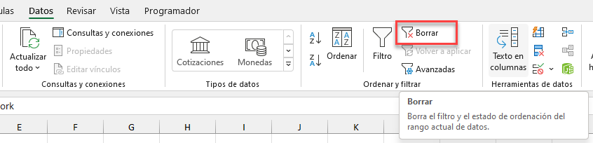 Borrar el Filtro en Excel