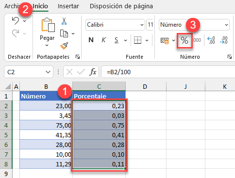 Botón Porcentaje en Excel