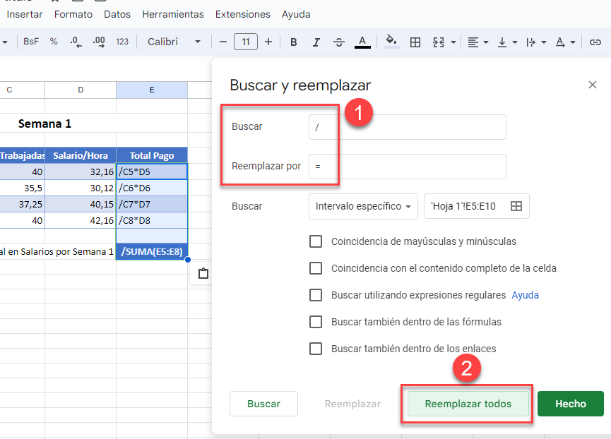 Buscar y Reemplazar en Google Sheets