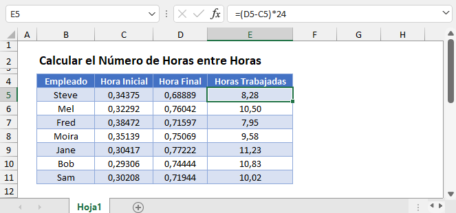 Calcular Número de Horas entre Horas en Excel