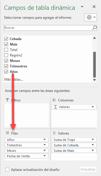Campos Años Trimestres y Meses Agregados Automáticamente