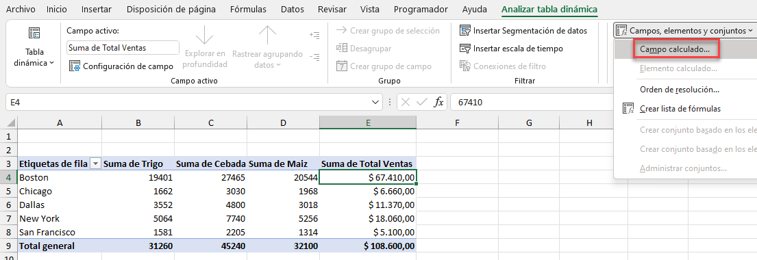 Campos Calculados en Tablas Dinámicas