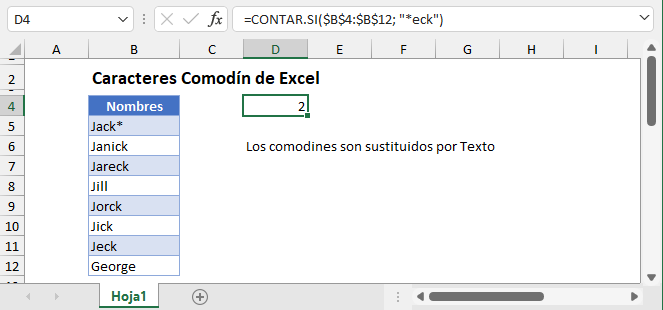 Caracteres Comodín de Excel