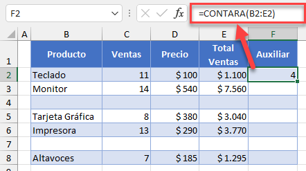 Columna Auxiliar Función CONTARA