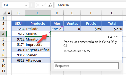 Comentario Copiado en Excel