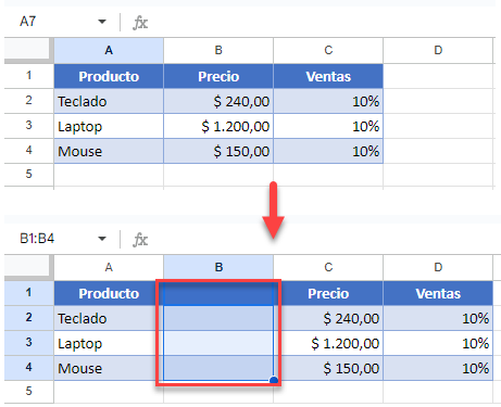 Cómo Insertar y Desplazar Celdas Hacia la Derecha en Google Sheets