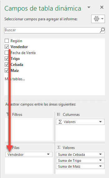 Configurar Filas de Tabla Dinámica