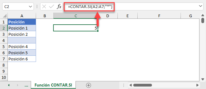 Contar Celdas que No Están en Blanco con Función CONTAR SI