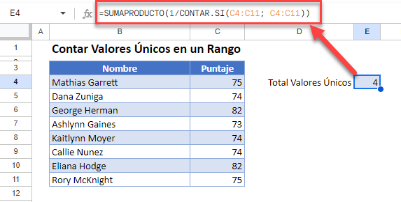 Contar Valores Únicos en un Rango en Google Sheets