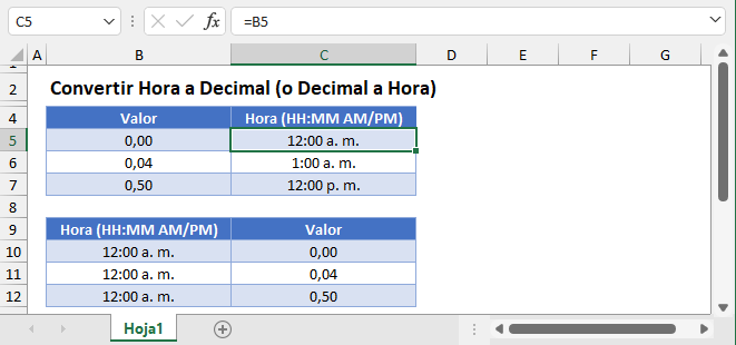 Convertir Hor aa Decimal o Decimal a Hora en Excel