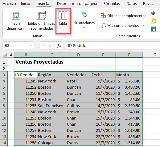 Convertir Rango en Tabla en Excel