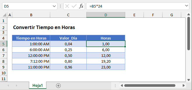 Convertir Tiempo en Horas en Excel