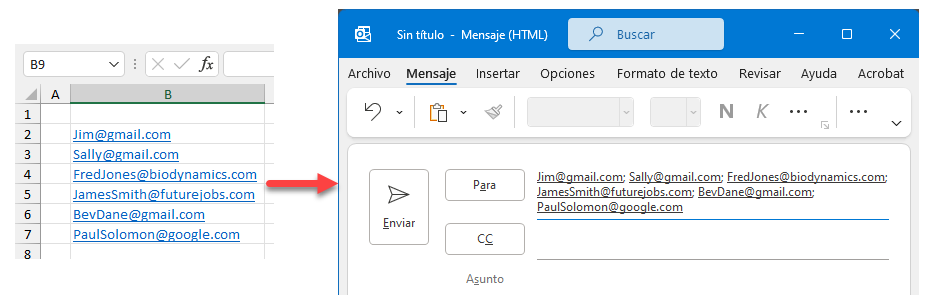 Copiar Direcciones de Correo Electrónico de Excel y Google Sheets a Outlook