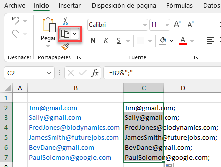 Copiar Lista de Direcciones de Email al Portapapeles