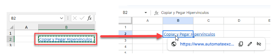 Copiar y Pegar Hipervínculos de Excel a Google Sheets