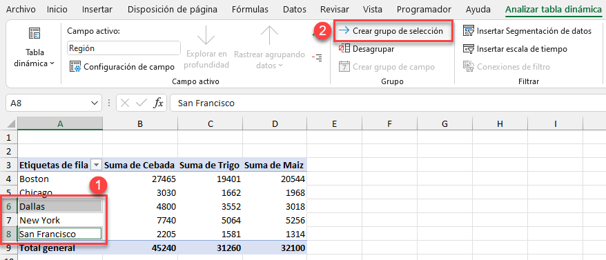 Crear Grupo de Selección en Tabla Dinámica