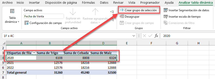 Crear Niveles de Agrupación