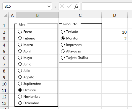 Cuadros de Grupo y Botones de Opción