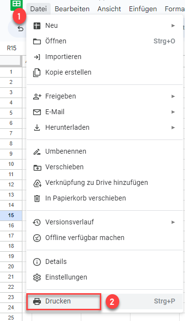 Datei in Google Sheets drucken