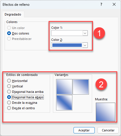 Definir Carasterísticas del Degradado