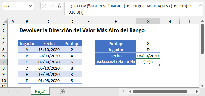 Devolver la Dirección del Valor Más Alto del Rango en Excel