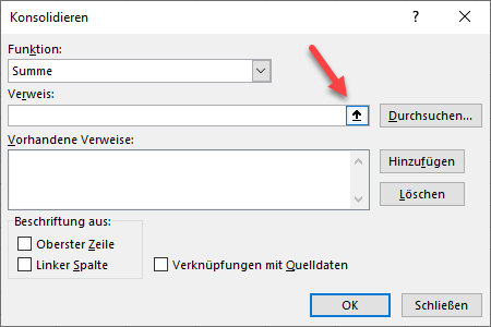 Dialogfenster Daten konsolidieren